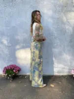 Handmade, Cargo Pants, One of one, Sustainable design, floral upholstery, blue yellow, springtime, chic, summer, wedding, mothers day, gift - Image 3