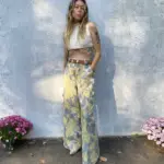 Handmade, Cargo Pants, One of one, Sustainable design, floral upholstery, blue yellow, springtime, chic, summer, wedding, mothers day, gift