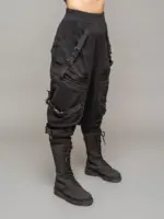 Zye Women's Drop Crotch Joggers with Buckles, Futuristic Techwear Pants with Zip Pockets - Black - Image 3