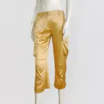 GF FERRE - Gold satin silk capri cargo pants - Image 3