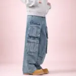 Oversized Blue Denim Cargo Pants | Men's Streetwear - Image 3