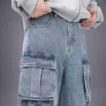 Oversized Blue Denim Cargo Pants | Men's Streetwear - Image 2